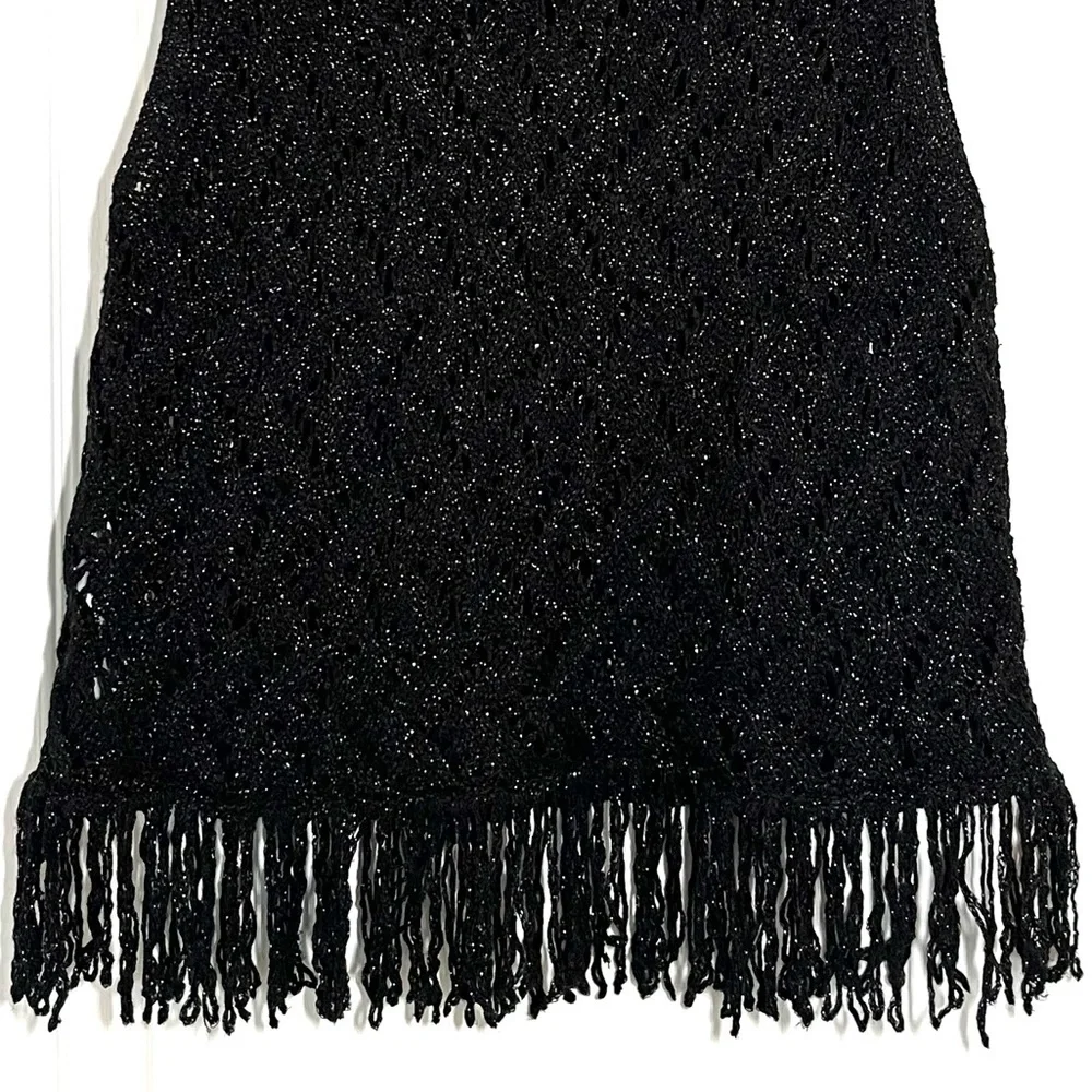 Zara Black Crochet Knit Fringe Hem Top Metallic Thread Festival Wear Boho Chic - Picture 4 of 9